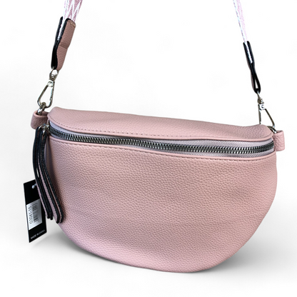 Troocolor Crossbody Bag: PINK PU Leather Cross Body / Waist Bag with Woven Strap front