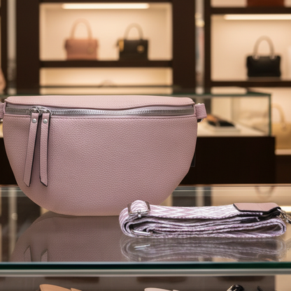 Troocolor Crossbody Bag: PINK PU Leather Cross Body / Waist Bag with Woven Strap lifestye