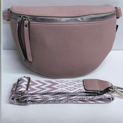 Troocolor Crossbody Bag: PINK PU Leather Cross Body / Waist Bag with Woven Strap set