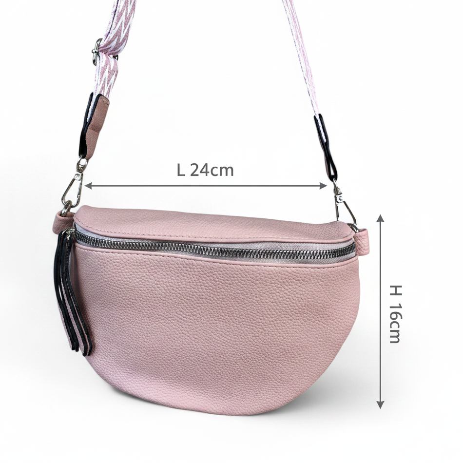 Troocolor Crossbody Bag: PINK PU Leather Cross Body / Waist Bag with Woven Strap sized