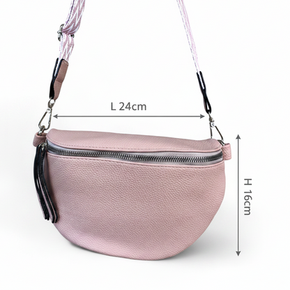 Troocolor Crossbody Bag: PINK PU Leather Cross Body / Waist Bag with Woven Strap sized