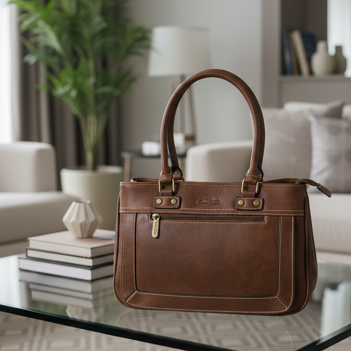 Cotton Road Handbag: Stylish COFFEE BROWN WAXED PU Leather Bag