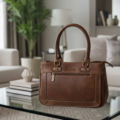 Cotton Road Handbag: Stylish COFFEE BROWN WAXED PU Leather Bag
