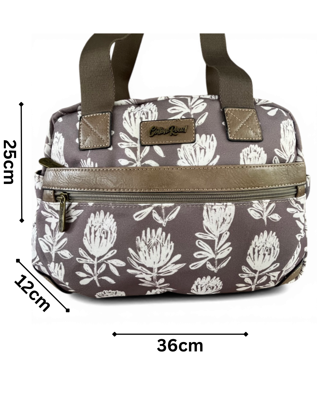 Cotton Road Handbag: KHAKI/BROWN Canvas PROTEA Print with MATCHING Card Holder