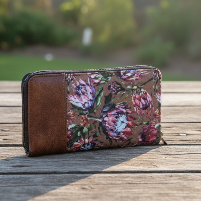 Vivace Wallet: Vivace Protea Double Zip Wallet - CHESNUT BROWN