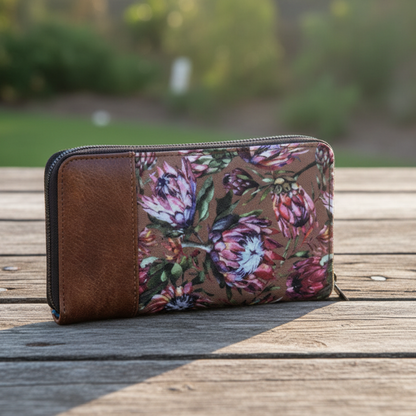 Vivace Wallet: Vivace Protea Double Zip Wallet - CHESNUT BROWN