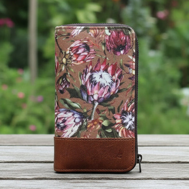 Vivace Wallet: Vivace Protea Double Zip Wallet - CHESNUT BROWN