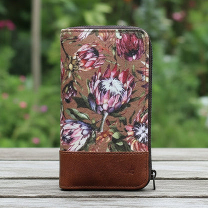 Vivace Wallet: Vivace Protea Double Zip Wallet - CHESNUT BROWN