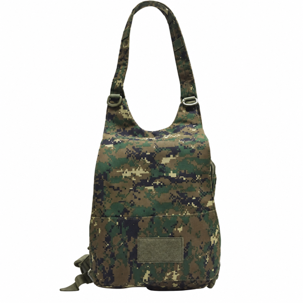 VIVACE BACKPACK: Digital Woodland Camo Canvas Light Backpack FRONT HANGING VIEW