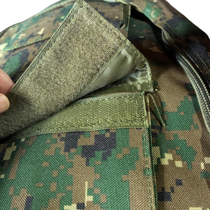 VIVACE BACKPACK: Digital Woodland Camo Canvas Light Backpack VELCRO POCKET CLOSURE VIEW