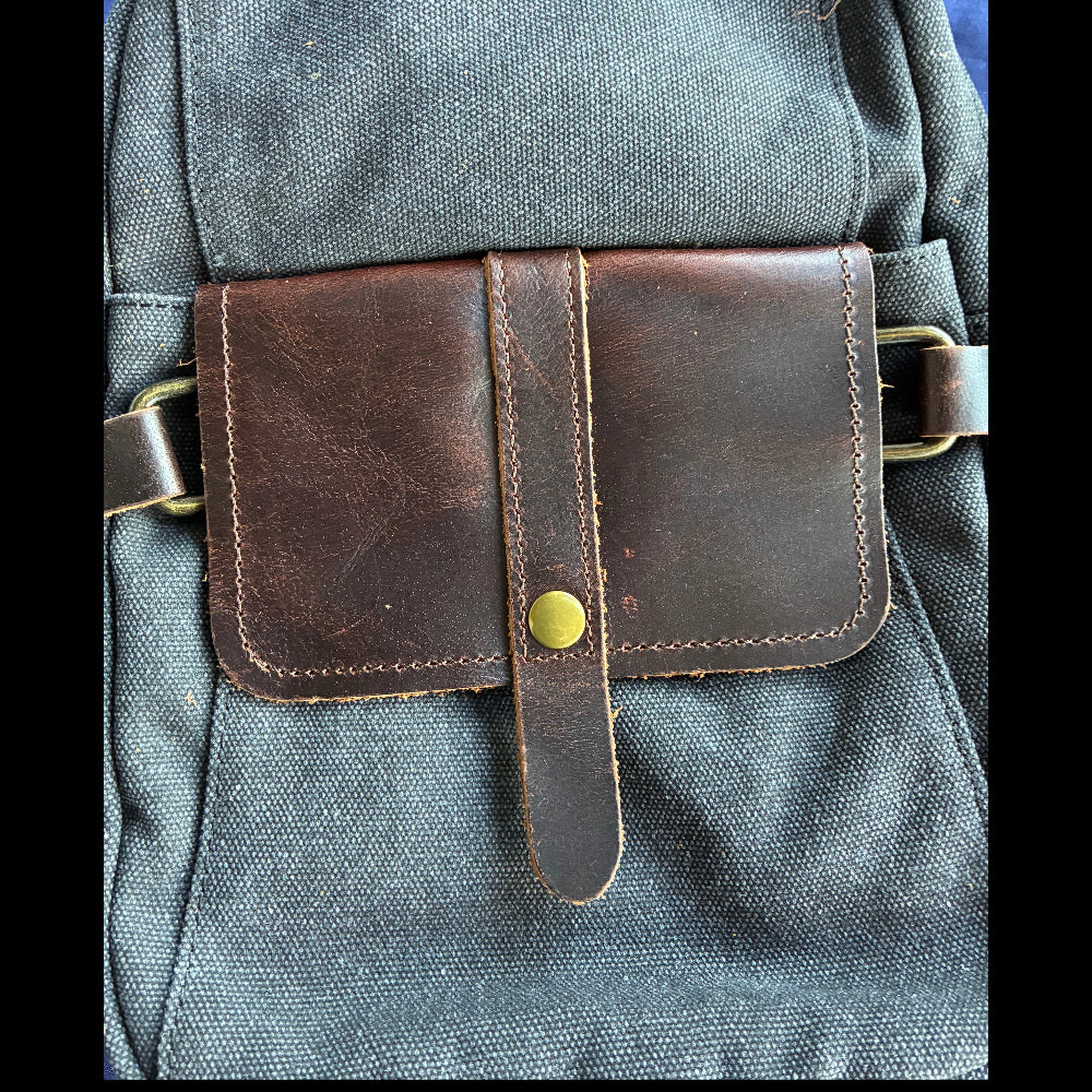 VIVACE CROSS BODY BAG: VINTAGE CHARCOAL BLACK Canvas with Detailed Leather Trim FRONT POCET FLAP