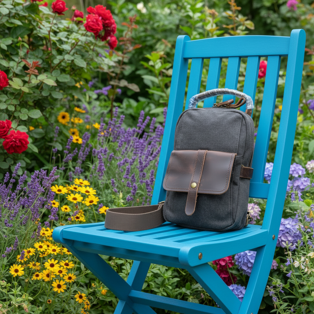 VIVACE CROSS BODY BAG: VINTAGE CHARCOAL BLACK Canvas with Detailed Leather Trim LIFESTYE FUNCKY