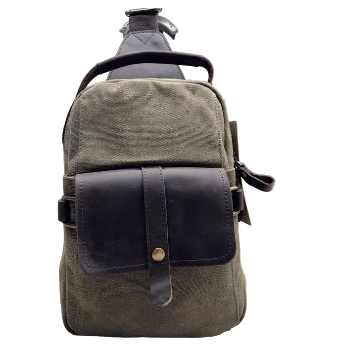 VIVACE CROSS BODY BAG: VINTAGE GREEN Canvas with Detailed Leather Trim MAIN