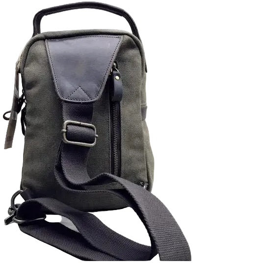VIVACE CROSS BODY BAG: VINTAGE GREEN Canvas with Detailed Leather Trim MAIN BACK VIEW