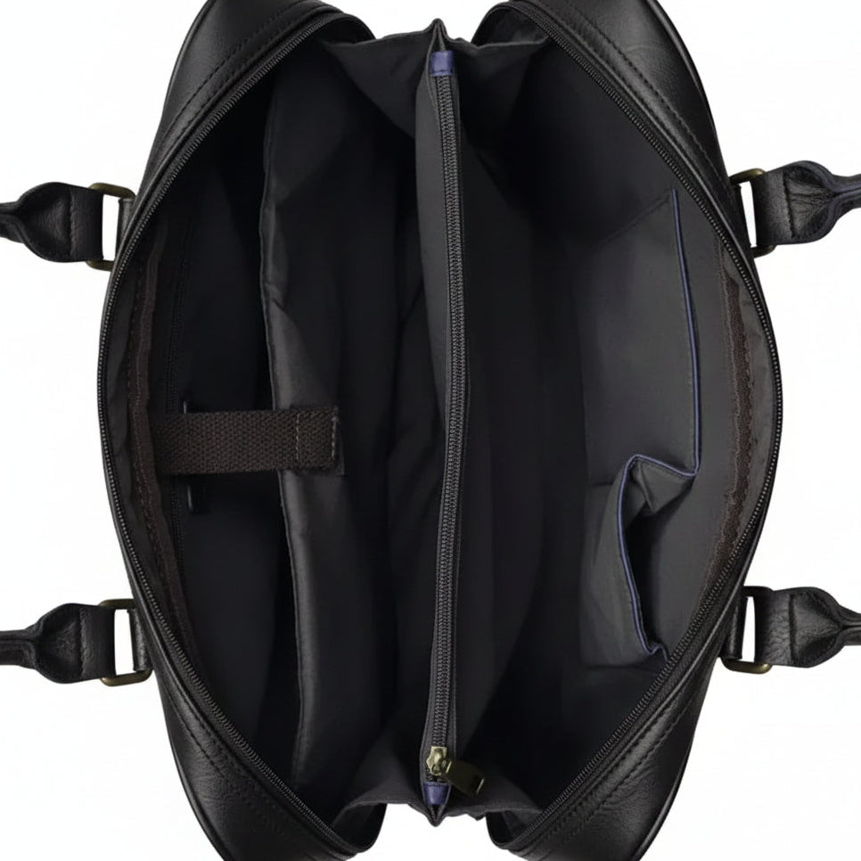 VIVACE LAPTOP BAG: BLACK PU Leather Branded Laptop Bag OPEN
