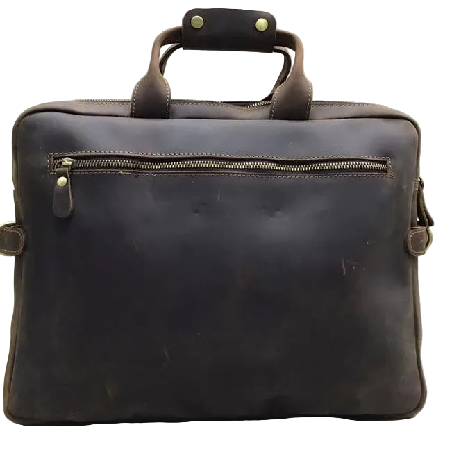 VIVACE LAPTOP BAG: DARK COFFEE BROWN Genuine Leather Messenger Bag BACK VIEW