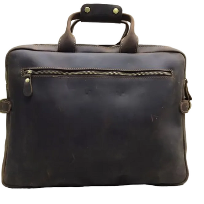 VIVACE LAPTOP BAG: DARK COFFEE BROWN Genuine Leather Messenger Bag BACK VIEW