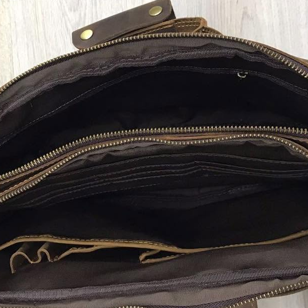 VIVACE LAPTOP BAG: DARK COFFEE BROWN Genuine Leather Messenger Bag OPEN VIEW