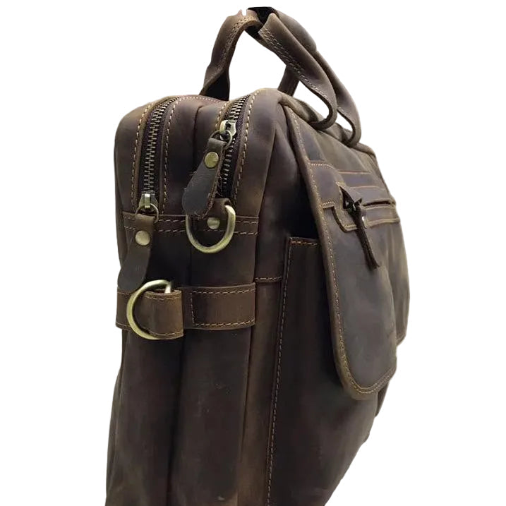 VIVACE LAPTOP BAG: DARK COFFEE BROWN Genuine Leather Messenger Bag SIDE VIEW