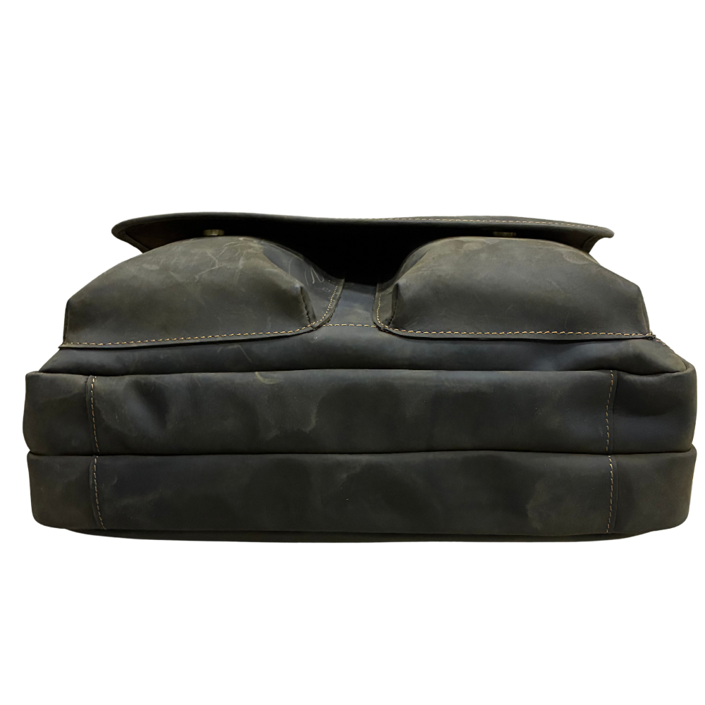 VIVACE LAPTOP BAG: DARK COFFEE BROWN Genuine Leather Messenger Bag bottom closed