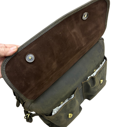 VIVACE LAPTOP BAG: DARK COFFEE BROWN Genuine Leather Messenger Bag front flap open