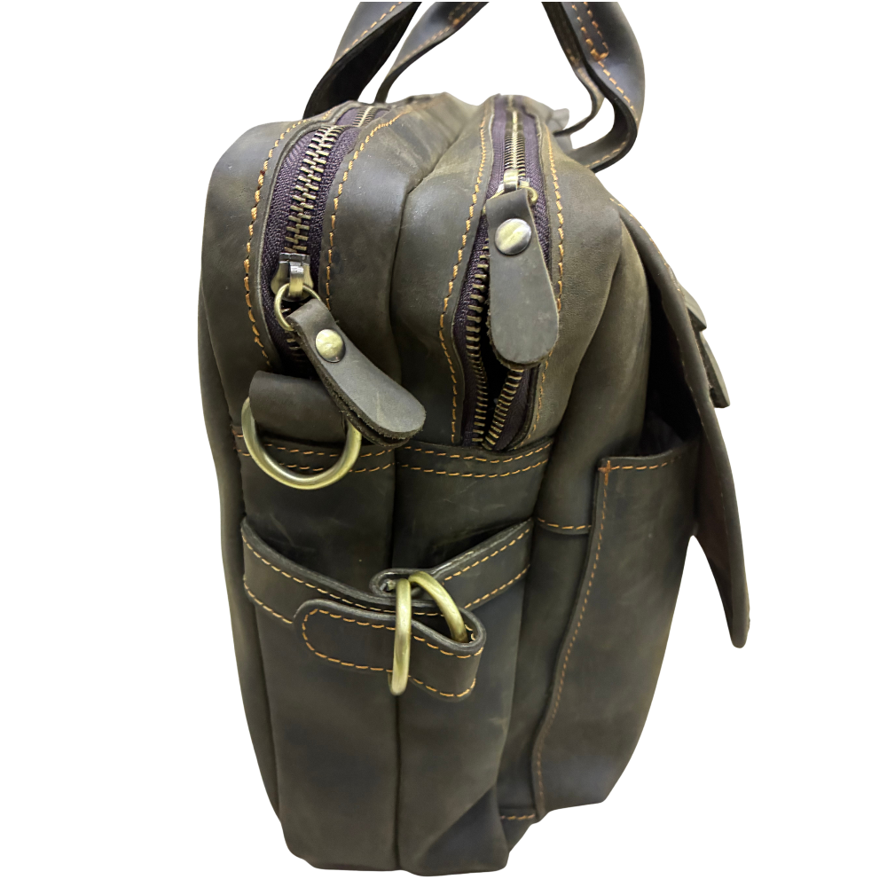 VIVACE LAPTOP BAG: DARK COFFEE BROWN Genuine Leather Messenger Bag side detail