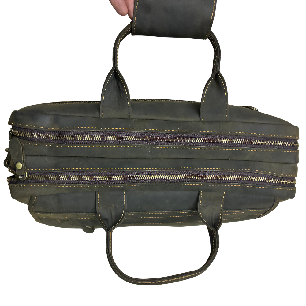 VIVACE LAPTOP BAG: DARK COFFEE BROWN Genuine Leather Messenger Bag top closed view