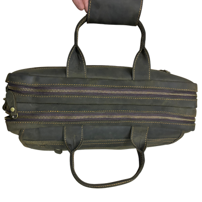 VIVACE LAPTOP BAG: DARK COFFEE BROWN Genuine Leather Messenger Bag top closed view