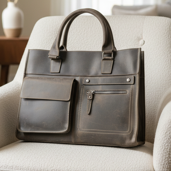 VIVACE LAPTOP BAG: DARK COFFEE Genuine Leather Laptop Bag