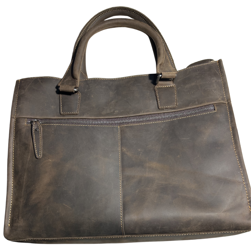 VIVACE LAPTOP BAG: DARK COFFEE Genuine Leather Laptop Bag BACK VIEW
