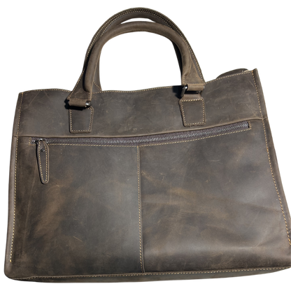VIVACE LAPTOP BAG: DARK COFFEE Genuine Leather Laptop Bag BACK VIEW