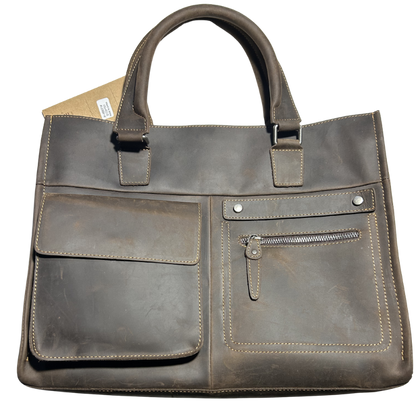 VIVACE LAPTOP BAG: DARK COFFEE Genuine Leather Laptop Bag FRONT VIEW