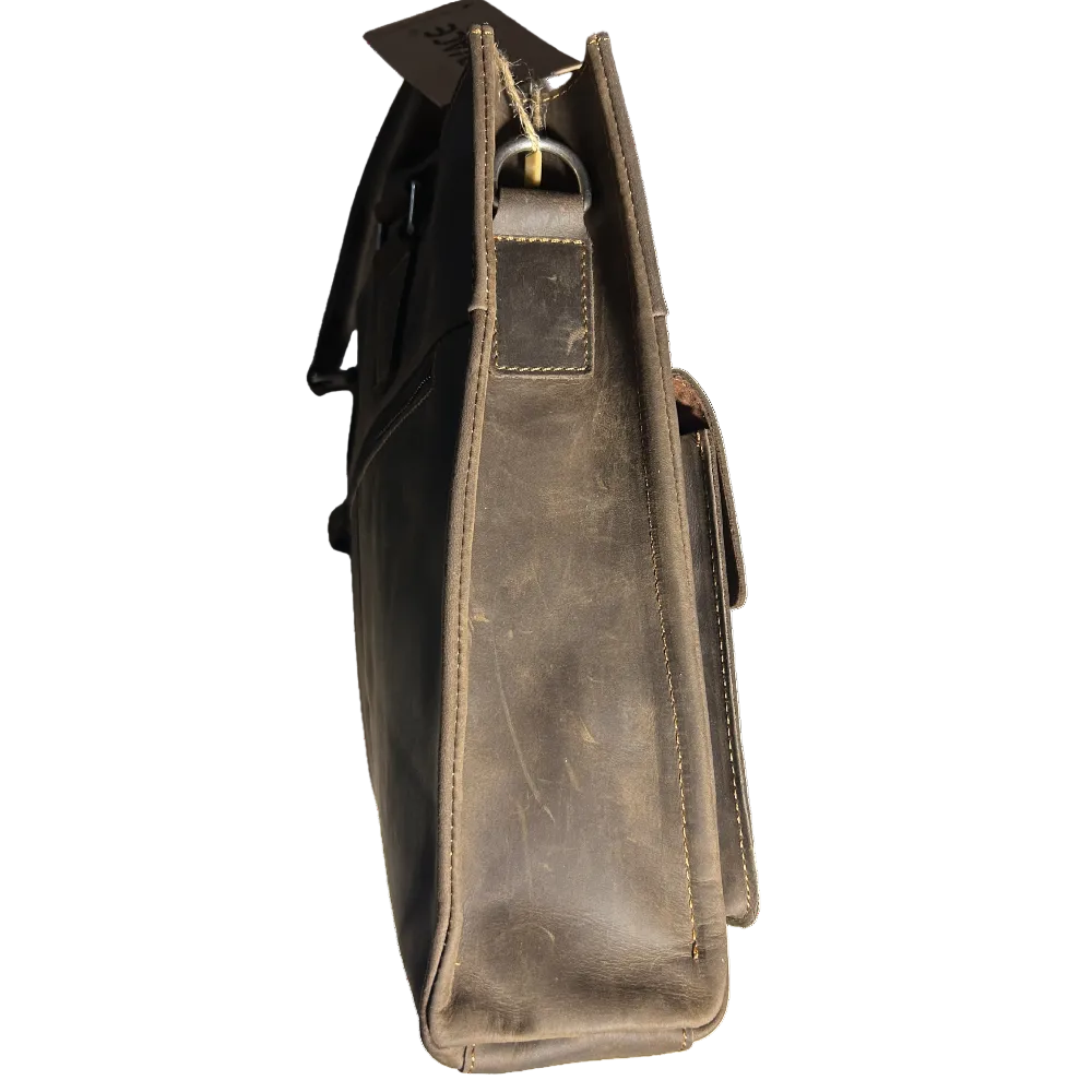 VIVACE LAPTOP BAG: DARK COFFEE Genuine Leather Laptop Bag SIDE VIEW