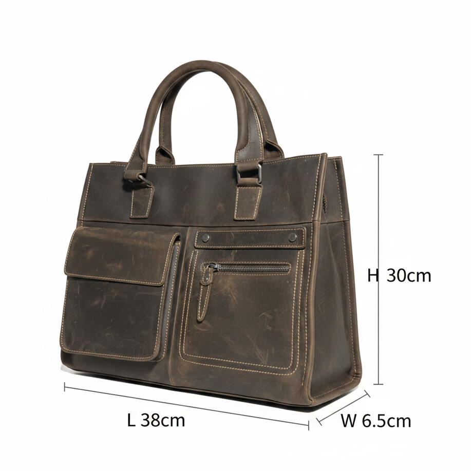 VIVACE LAPTOP BAG: DARK COFFEE Genuine Leather Laptop Bag size