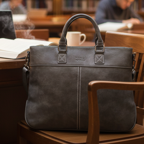 VIVACE LAPTOP BAG: GREY PU Leather Laptop Bag LIFESTYLE