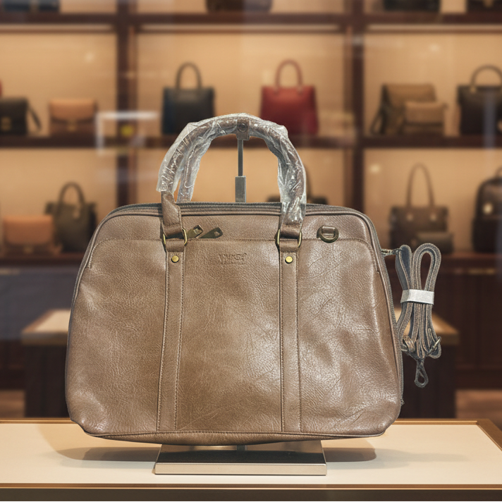 VIVACE LAPTOP BAG: KHAKI BROWN PU Leather Laptop Bag DISPLAY
