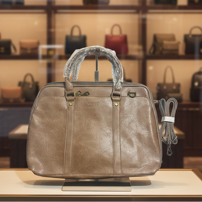 VIVACE LAPTOP BAG: KHAKI BROWN PU Leather Laptop Bag DISPLAY
