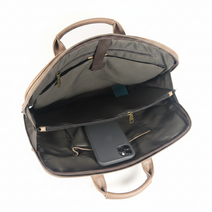 VIVACE LAPTOP BAG: KHAKI BROWN PU Leather Laptop Bag OPEN