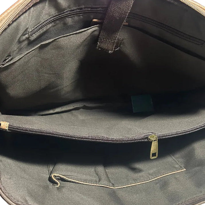 VIVACE LAPTOP BAG: KHAKI BROWN PU Leather Laptop Bag OPEN TOP VIEW