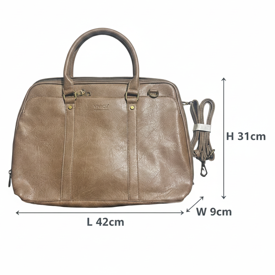 VIVACE LAPTOP BAG: KHAKI BROWN PU Leather Laptop Bag SIZED
