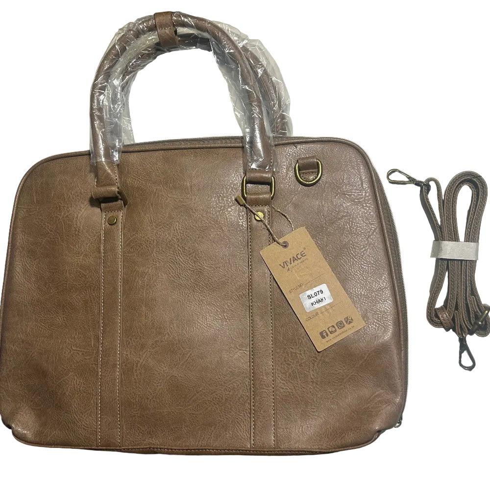 VIVACE LAPTOP BAG: KHAKI BROWN PU Leather Laptop Bag VIEW