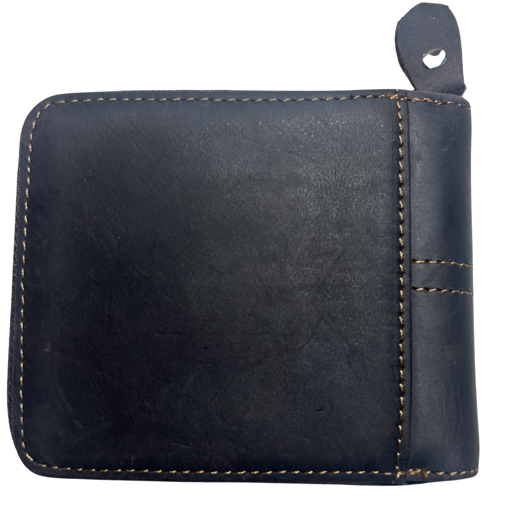 VIVACE MEN'S Wallet: DARK COFFEE BROWN Genuine Leather Wallet with ZIP BACK