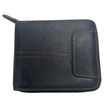 VIVACE MEN'S Wallet: DARK COFFEE BROWN Genuine Leather Wallet with ZIP FRONT