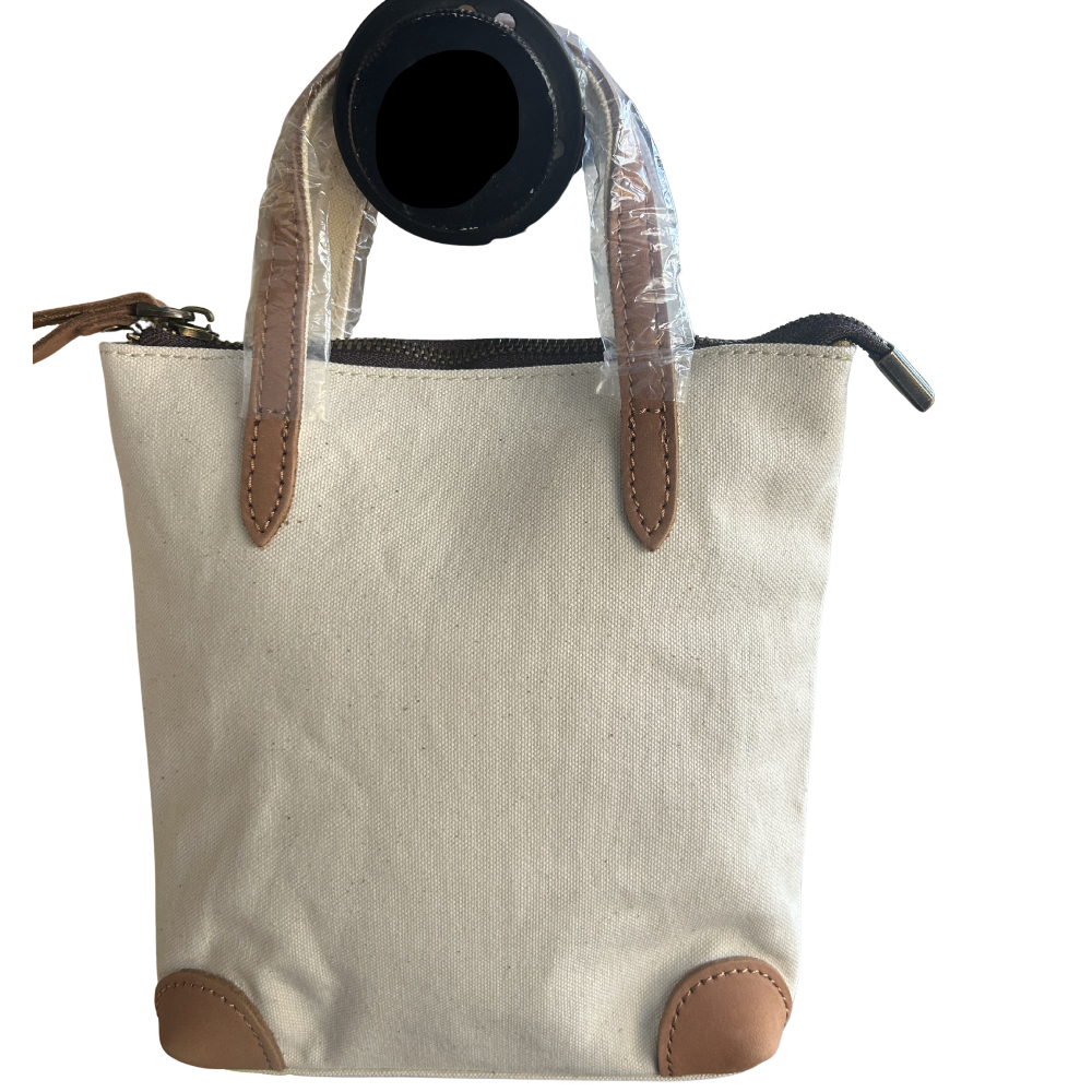 VIVACE MINI SLING BAG: WHITE CANVAS with Genuine LEATHER Trim BACK