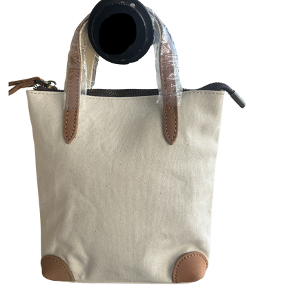 VIVACE MINI SLING BAG: WHITE CANVAS with Genuine LEATHER Trim BACK