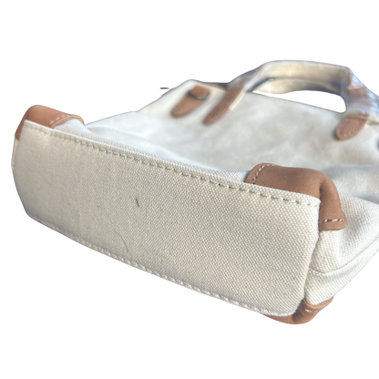 VIVACE MINI SLING BAG: WHITE CANVAS with Genuine LEATHER Trim BOTTOM
