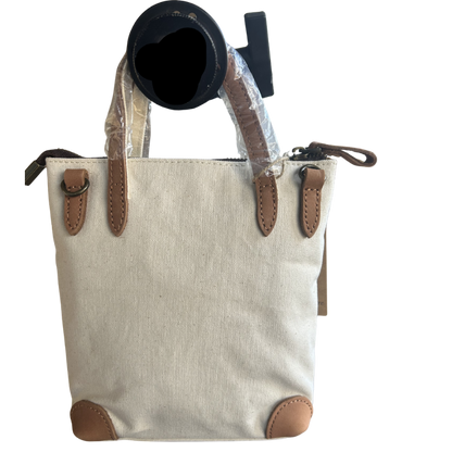 VIVACE MINI SLING BAG: WHITE CANVAS with Genuine LEATHER Trim FRONT