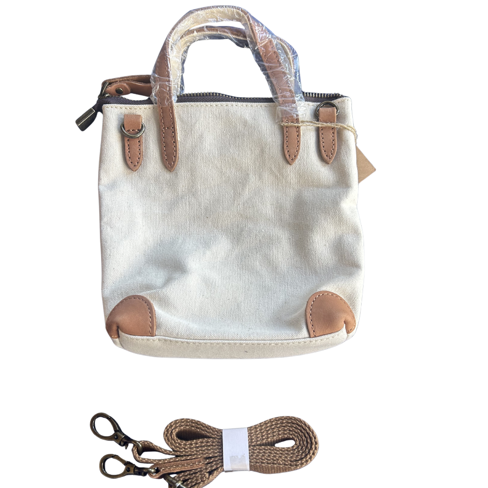VIVACE MINI SLING BAG: WHITE CANVAS with Genuine LEATHER Trim SET
