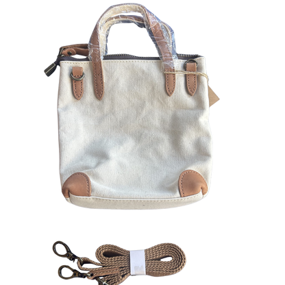 VIVACE MINI SLING BAG: WHITE CANVAS with Genuine LEATHER Trim SET