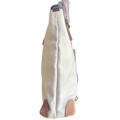VIVACE MINI SLING BAG: WHITE CANVAS with Genuine LEATHER Trim SIDE